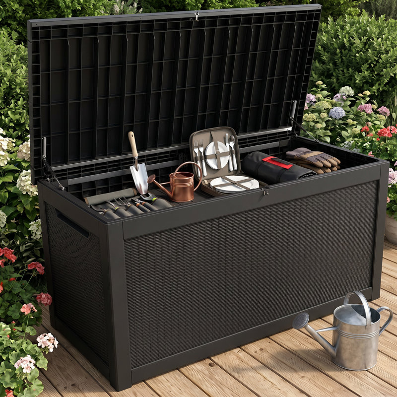 67.76"W 260 Gallon Water Resistant Resin Lockable Deck Box(Black), Black