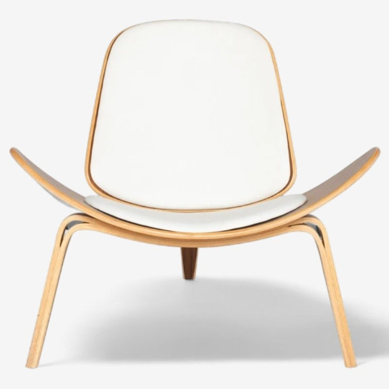 Shela Lounge Chair Crafted Walnut Veneer & Genuine Leather, White