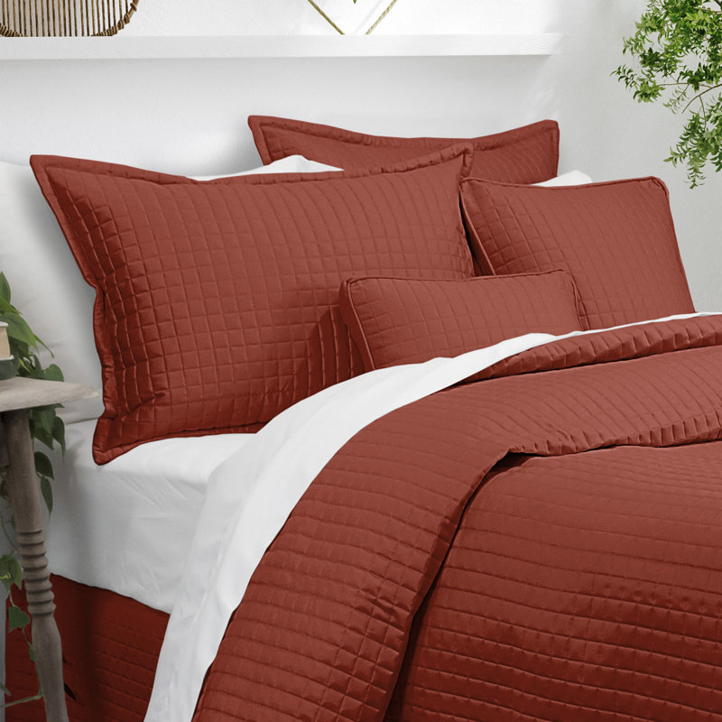Galena Standard Cotton 3 Piece Coverlet/Bedspread Set, Queen Coverlet/Bedspread + 2 Standard Shams, Sangria