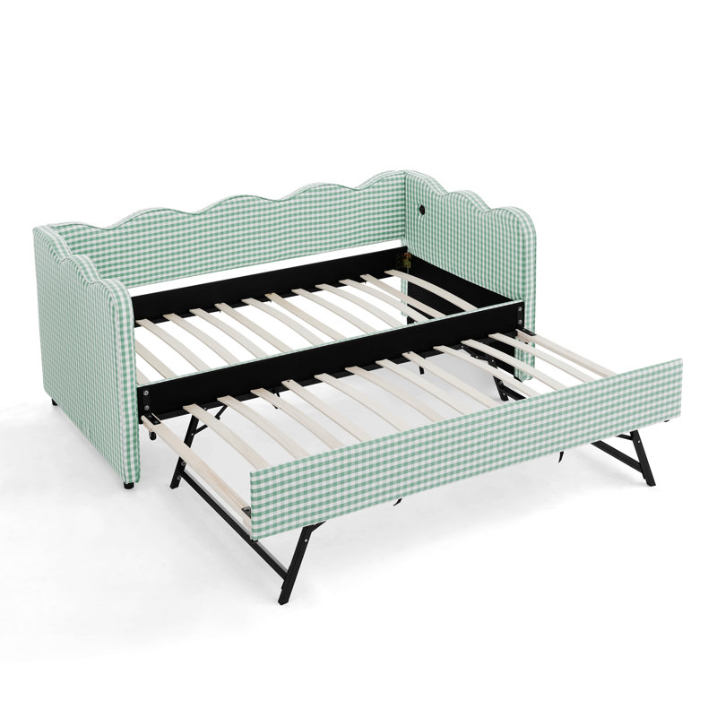 Lit de jour avec couchette avec port USB et adorable forme de vague, Cyan