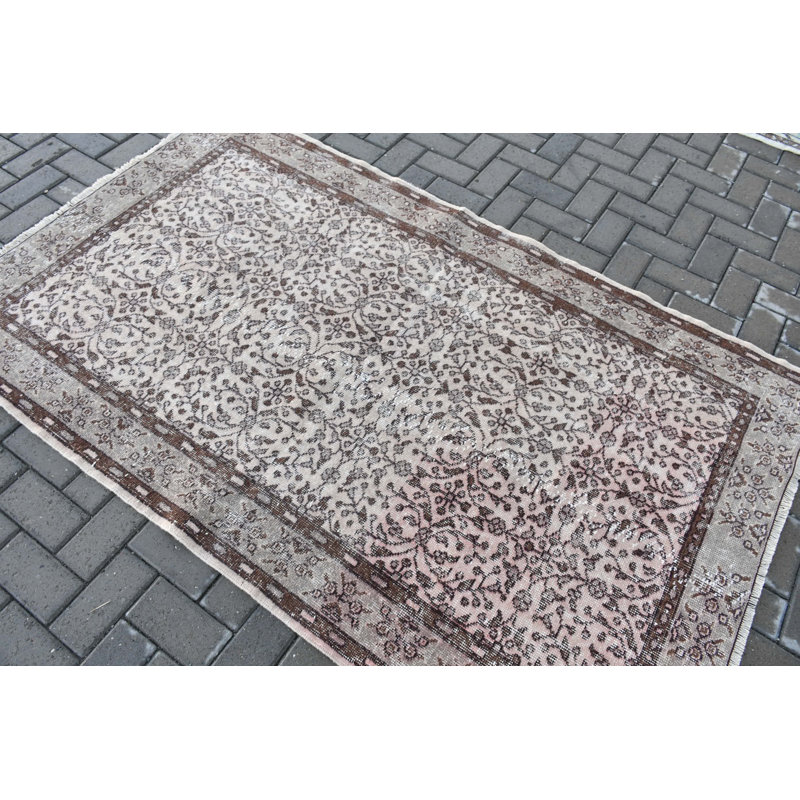 Tapis turc rétro fait à la main avec motif Oushak idéal comme tapis décoratif brun