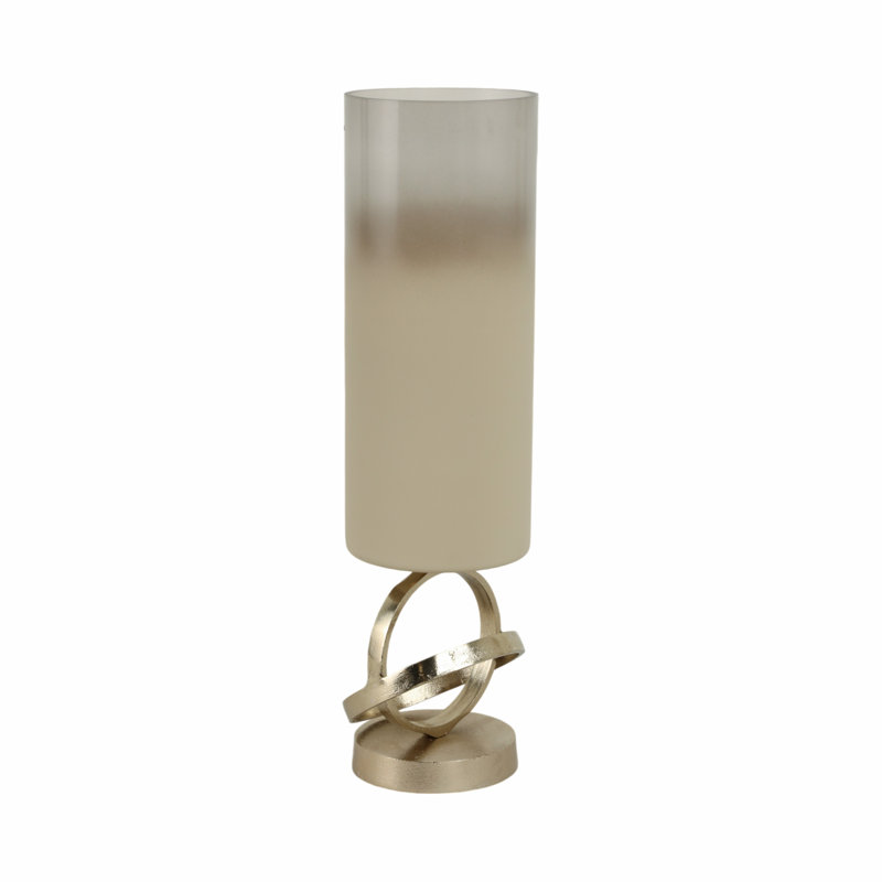Contemporary Glass and Aluminum Pillar Holder with Sculptural Metal Ring Base for Decorative Accent Display