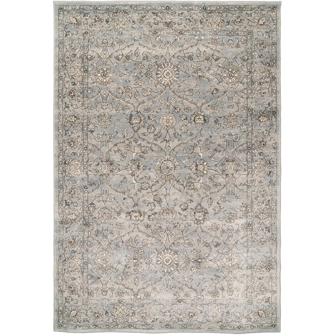 Attell Floral Steel Blue/Cream Area Rug Astoria Grand Rug 