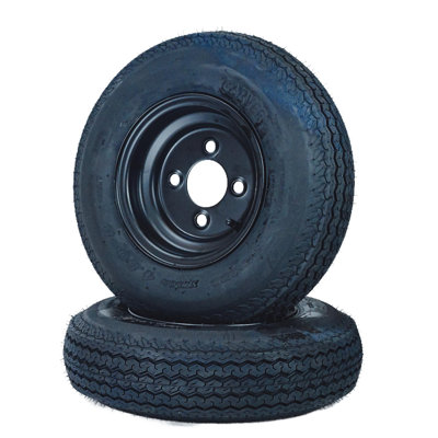 Lot de 2 pneus de remorque sur jante 4.80-8 (480-8, 4.80x8) et 4 goujons sur roues de 8 pouces (entraxe de 4 pouces), 6PR, noirs