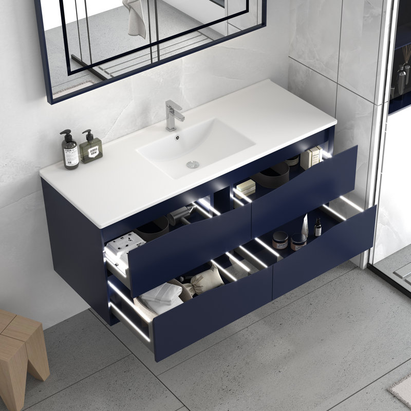 Ensemble de meuble-lavabo simple 48 po avec lavabo mural Jovette, Noir
