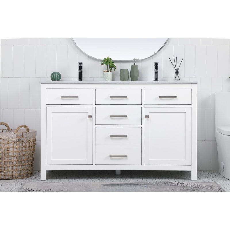 Lewis 54'' Double Bathroom Vanity with Engineered Marble Top, White