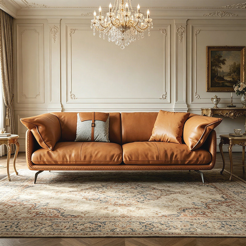 Canapé modulaire orange en cuir véritable, 32.68"H*69.29"W*36.22"D