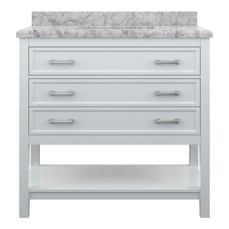 Mehvish 37" Single Bathroom Vanity With Marble Top, White