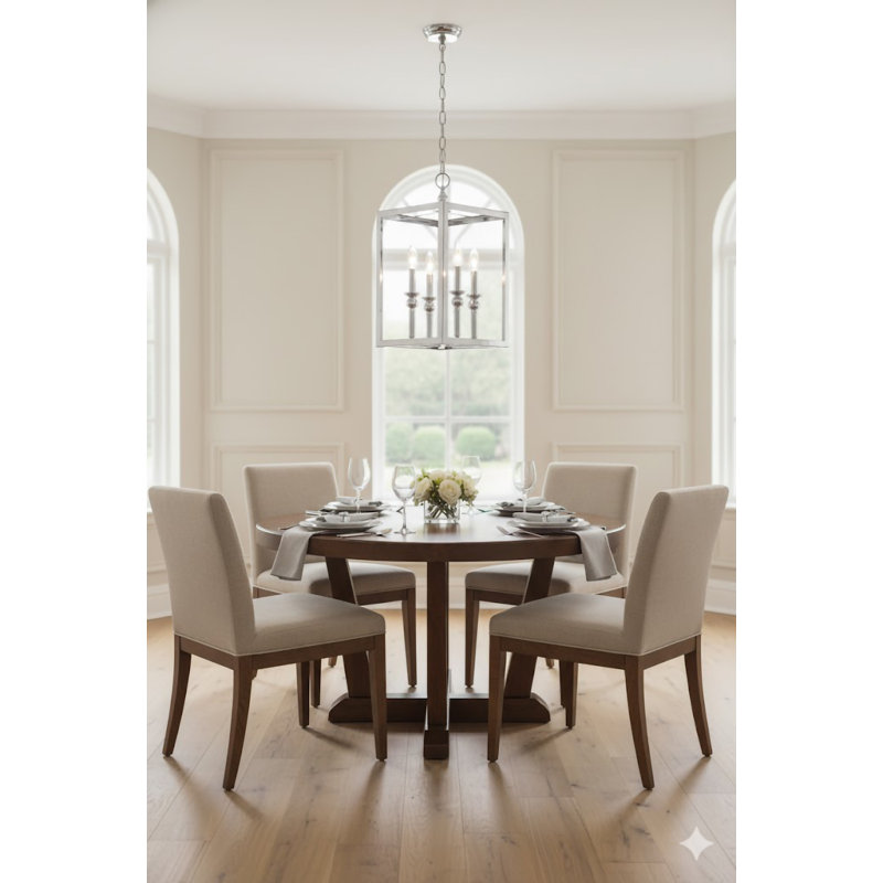 4-Light Chrome Lantern Rectangular Pendant