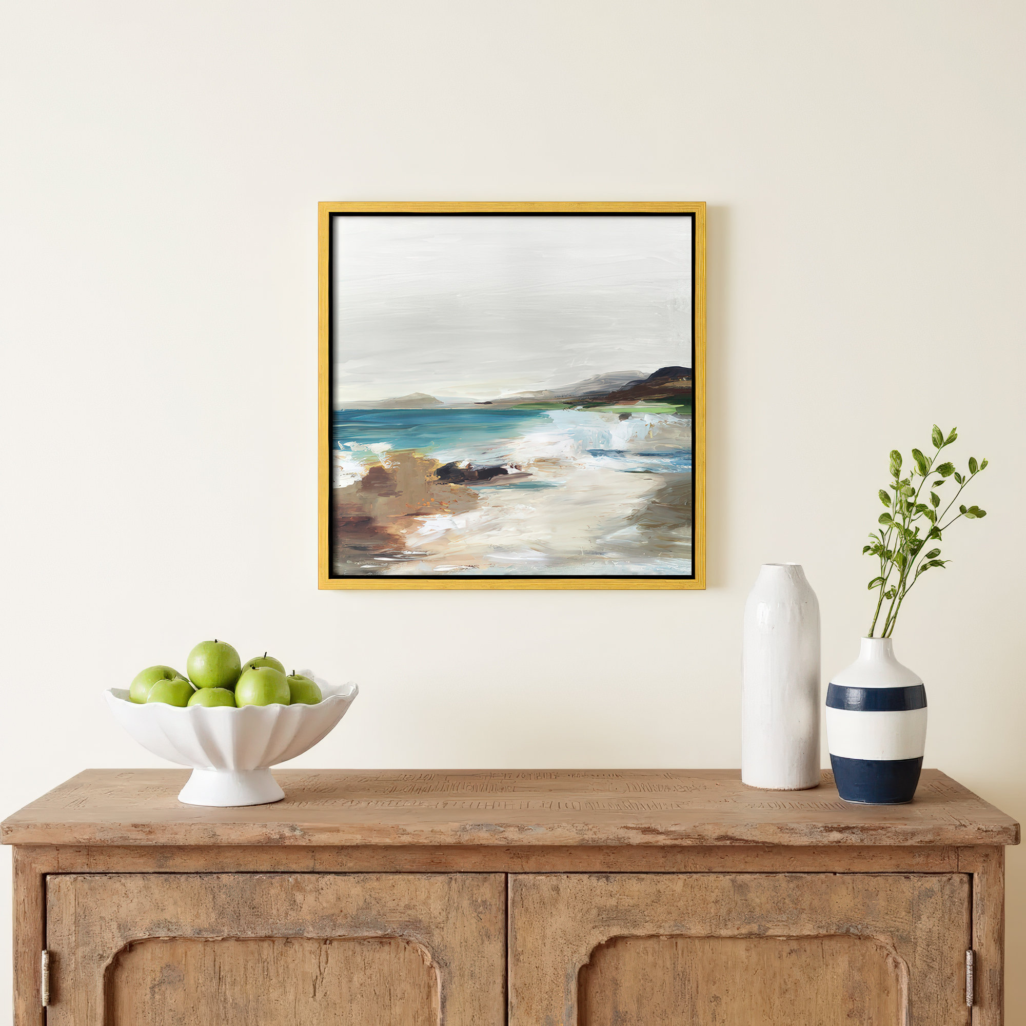 Calm Lake II by Allison Pearce - Floater Frame Print on Canvas, Gold Framed, 13.5" H x 13.5" W