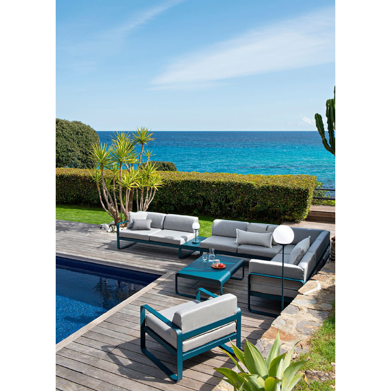 Bellevie Outdoor Side Table, Acapulco Blue, 14" H x 41" L x 30" W