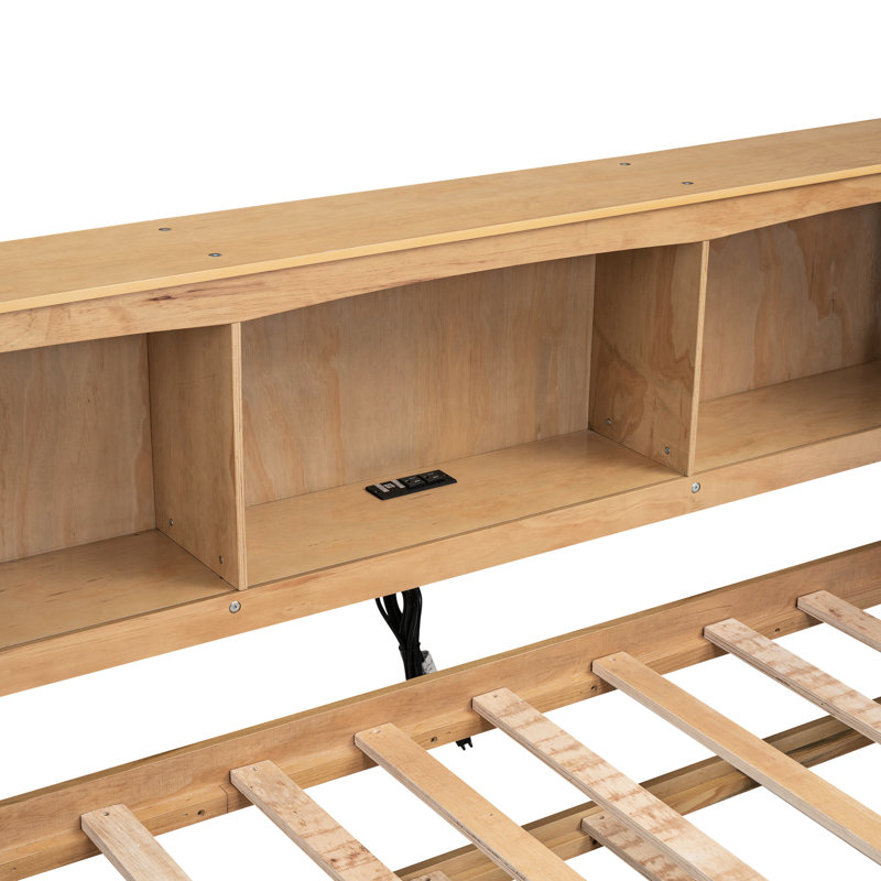 Lit de jour simple avec lit gigogne et rangement suffisant - Fabrication en bois blanc, Brun