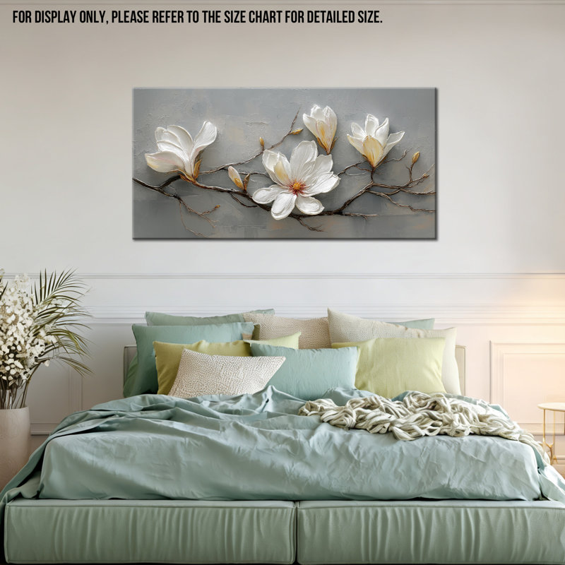 Art mural sur toile botanique blanc Magnolia, H 32 po x l 16 po