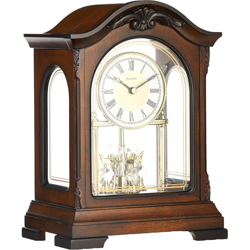 Durant Chiming Solid Wood Mantel Clock with Rotating Crystal Pendulum & Triple Chime Melodies, B1845