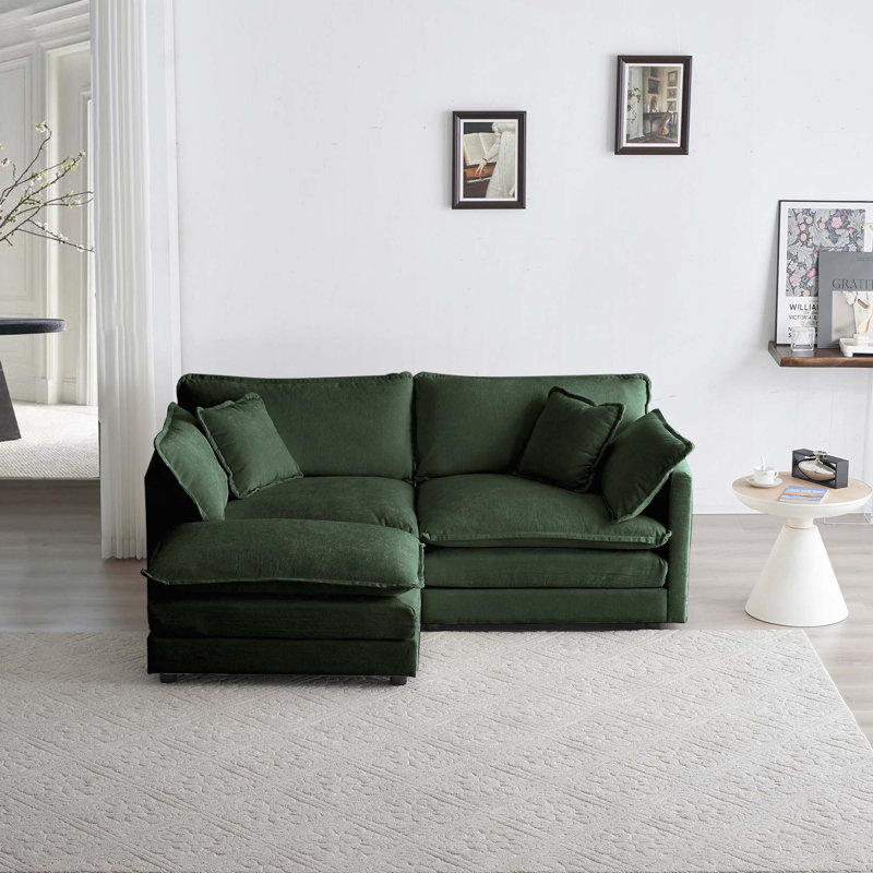Canapé modulaire à 2 places avec repose-pieds Chenille, Vert