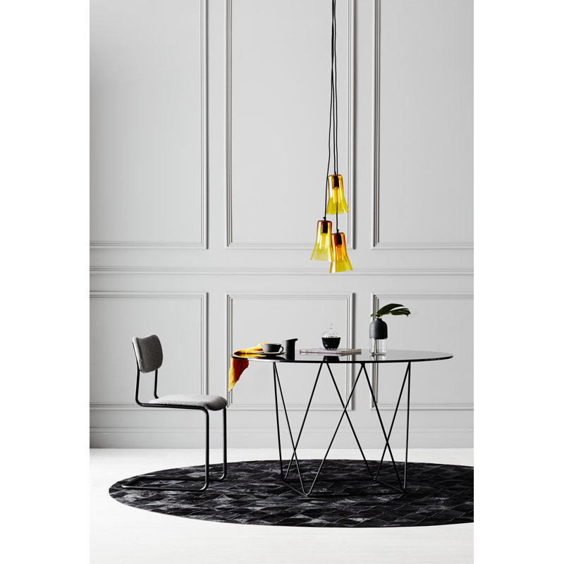 Trilogia Leather Geometric Area Rug in Charcoal, Round 8'2"