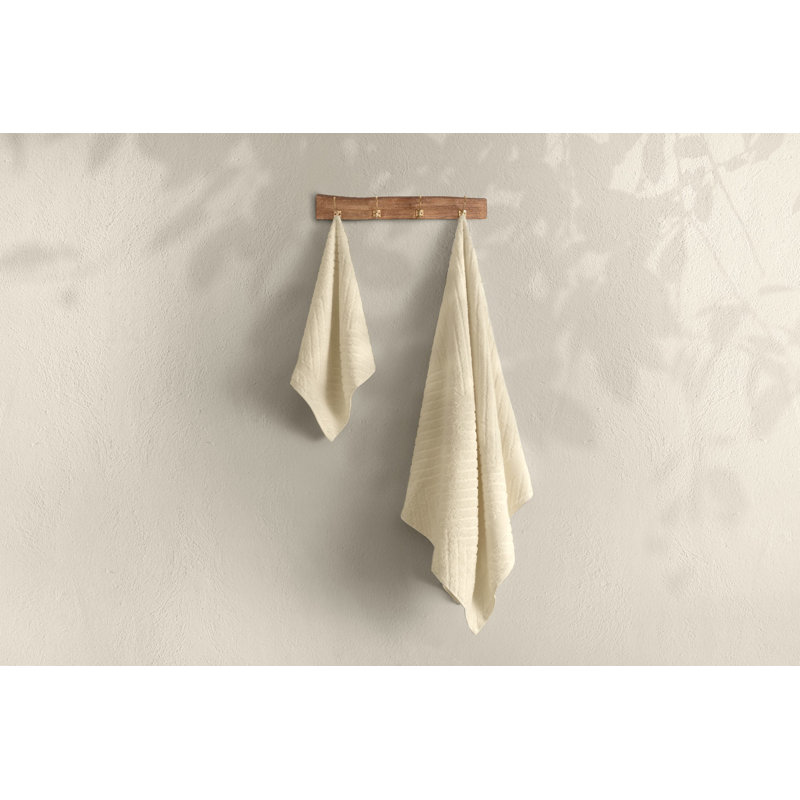 Luxury Bath Towel Set (2 Pieces), Cream, Hand Towel 19.7 x 35.4 inches & Bath Towel 27.6 x 55.1 inches | 100% Cotton, 12.3 oz/sq yd | Machine Washable, Low Temp Dry, Soft & Absorbent for Everyday Use