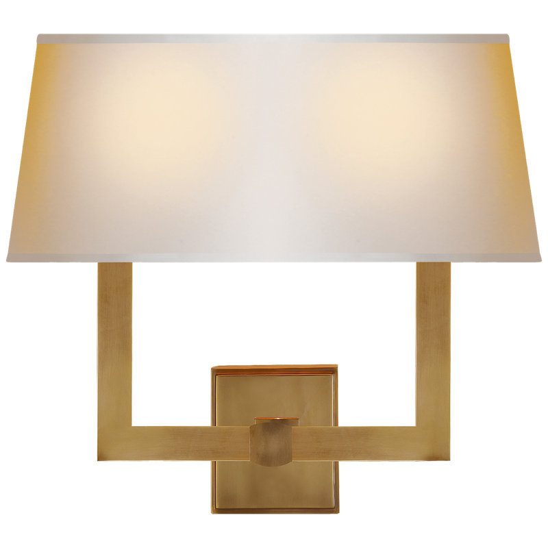 Chapman & Myers Square Tube Double Sconce, Antique Brass/Natural Paper Single