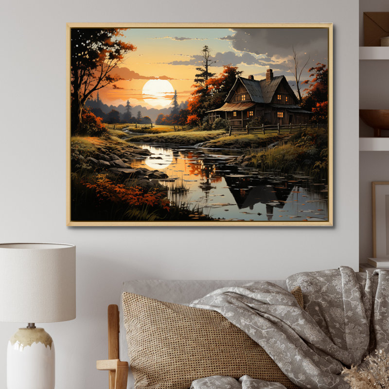 Country Charm Evening Glow, reproduction d'art sur toile, H 30 po x l 40 po, Cadre flottant brun
