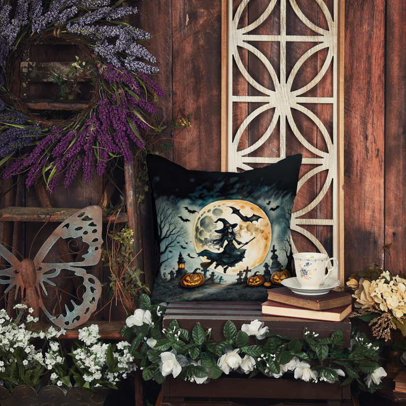 Coussin décoratif intérieur / extérieur en polyester More / Spooky More Spooky Halloween, 14 po x 14 po