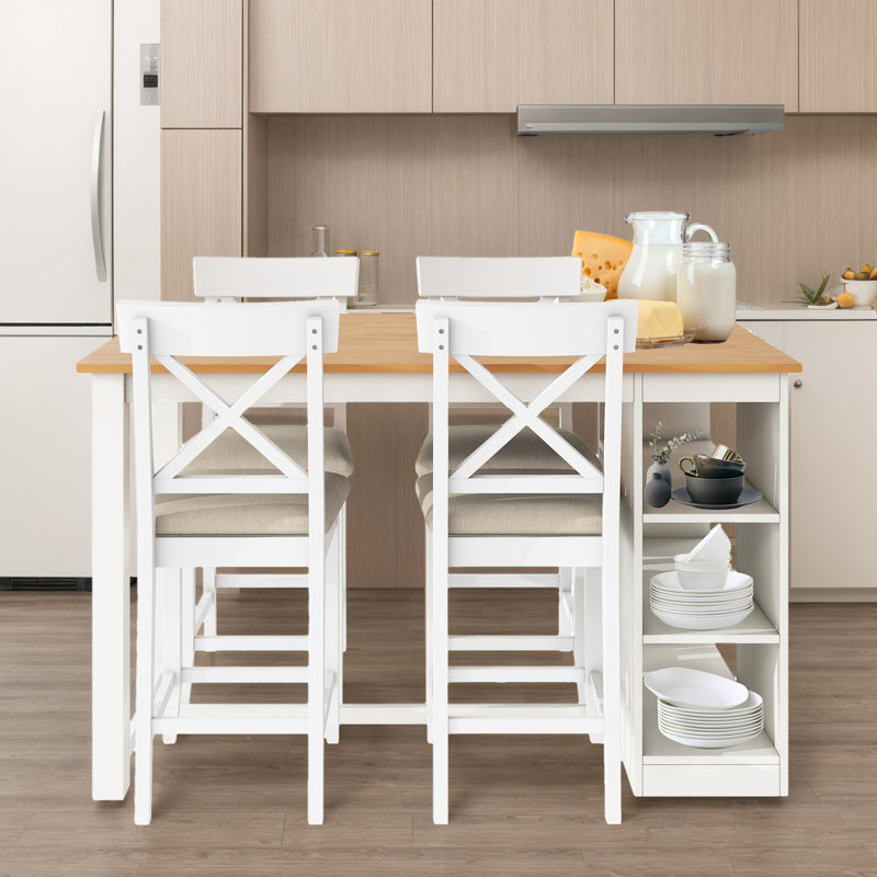 Ensemble de salle à manger 5 pièces en bois massif, Blanc