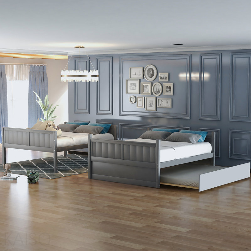 Lit superposé double au-dessus de double avec lit gigogne simple, gris, Grey