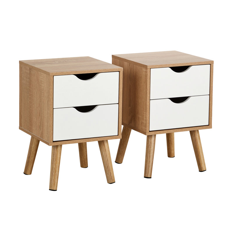 Clarinda Pair of 2 Drawer Scandi Bedside Table Units, Brown