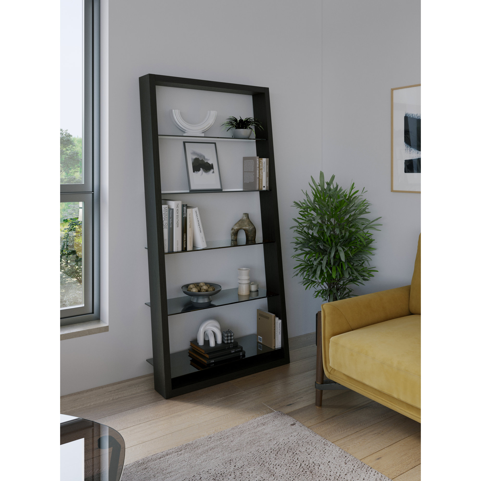 Eileen Blanc 74" H x 34.25 W Ladder Bookcase, Charcoal Stained Ash