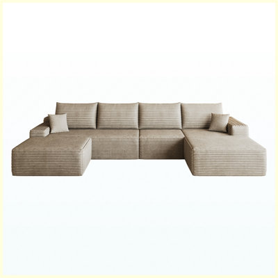 Canapé modulaire 135 po avec repose-pieds Cloud, siège profond en forme de U minimaliste moderne, aucun assemblage requis, velours côtelé