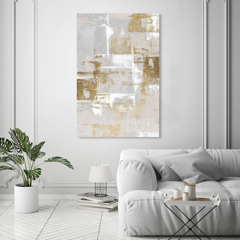 Abstrait fraîchement peint, gris glamour - Peinture, H 54 po x l 36 po, Toile tendue