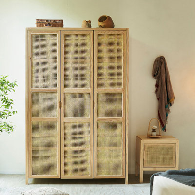 Rattan Wooden Three Door Storage Armoire 50.79 " W Armoire