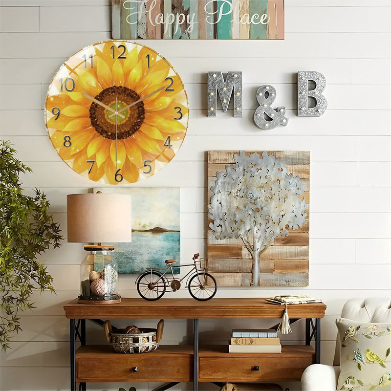 Horloge murale tournesol en verre 12 po