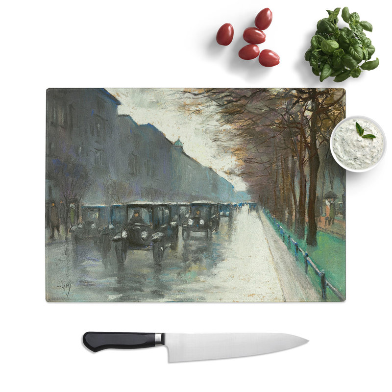 Cabs in the Rain by Lesser Ury Chopping Board, 0.4cm H x 20cm W x 28.5cm L