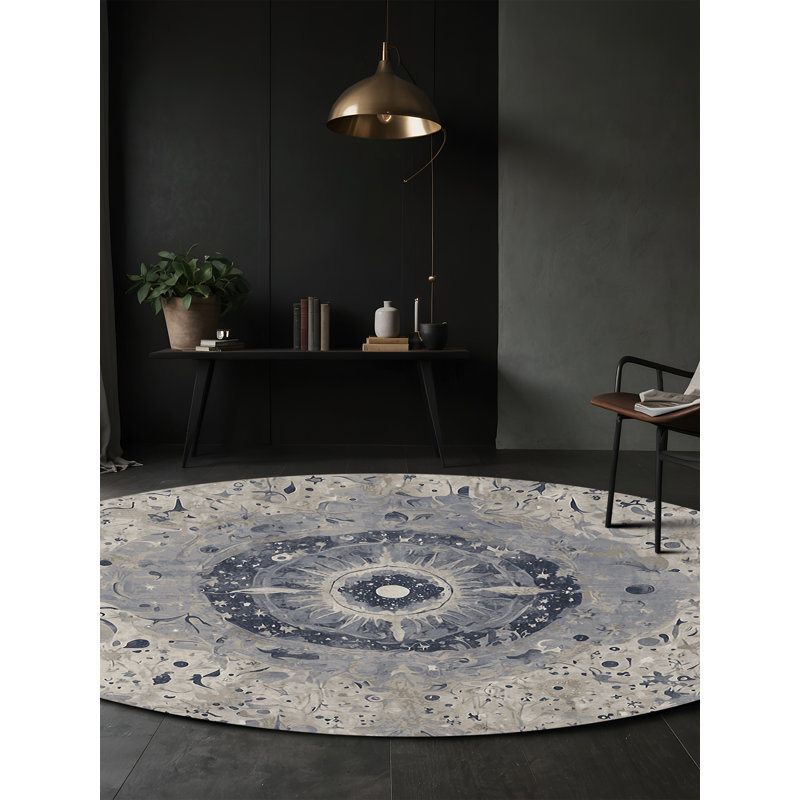 Machine Washable Gray Area Rug, Round 7'