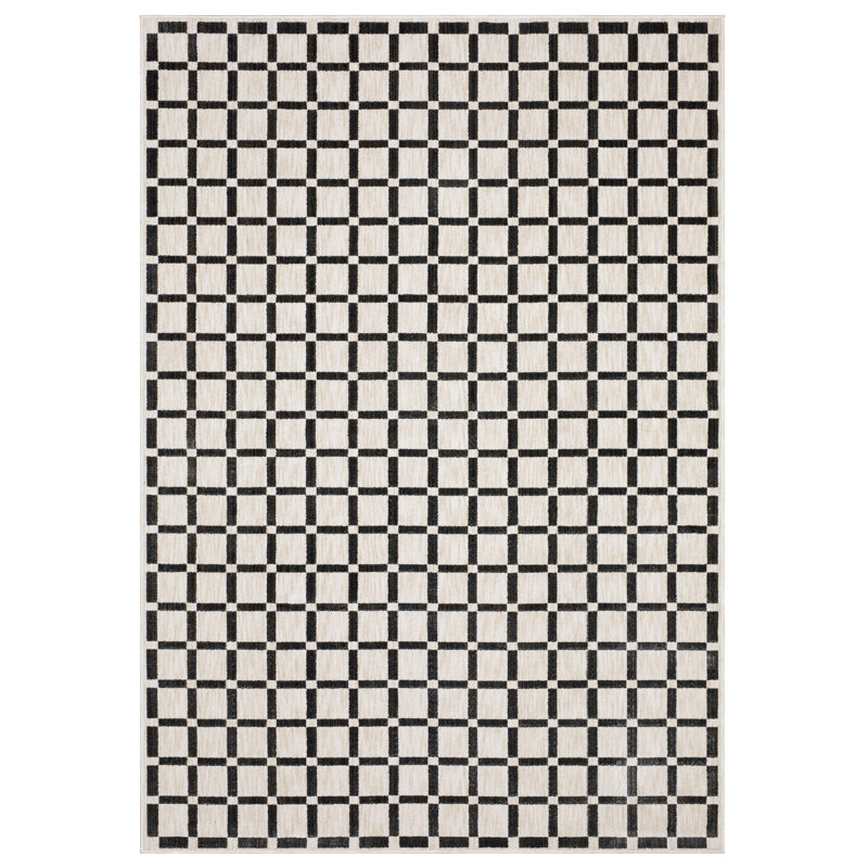 Harlow Geometric Tile Beige/ Black Area Rug, Rectangle 7'10" x 10'