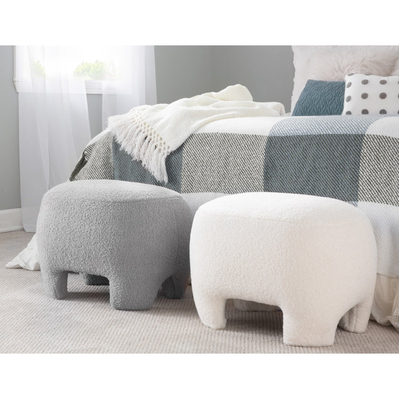 Kateryn 23" Sherpa Ottoman, White Sherpa