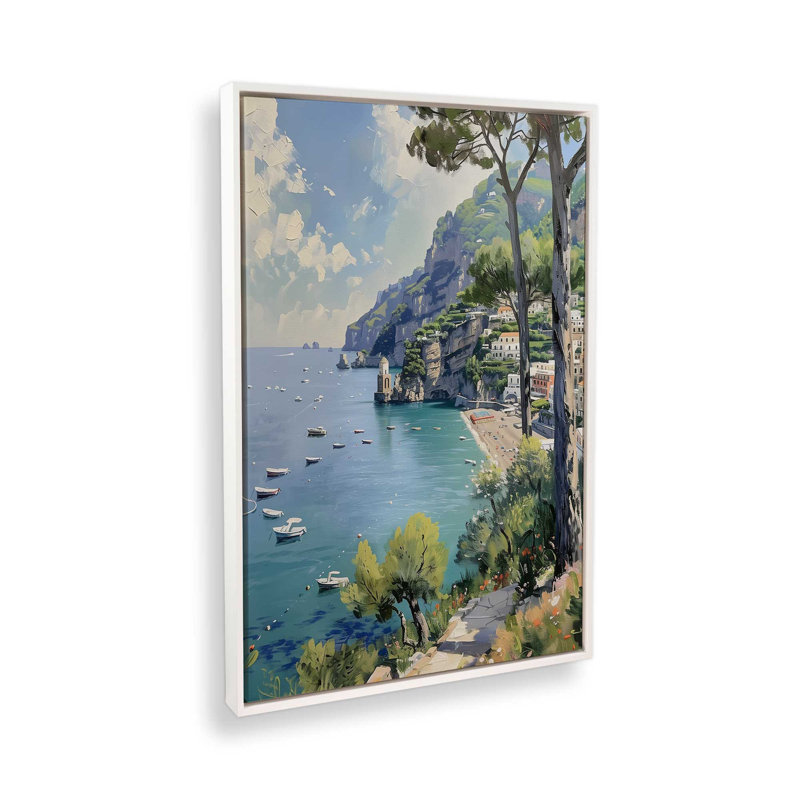 Vue de la côte d'Amalfi II, H 19 po x l 13 po, Toile avec cadre, Blanc opaque