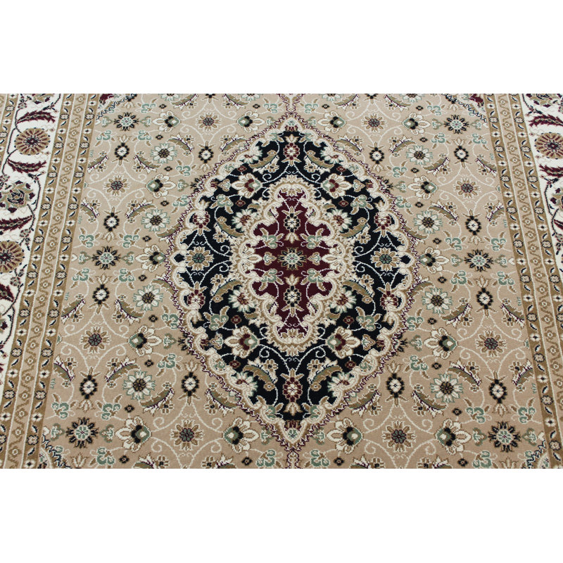 Tapis beige/rouge oriental fait main Claudine, Rectangle 5 pi x 8 pi