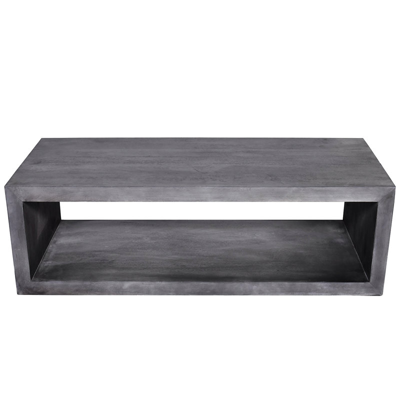 Keli Walpole 58 Inch Cube Shaped Wooden Coffee Table with Open Bottom Shelf, Charcoal Gray