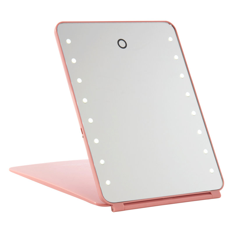 Mini-miroir à maquillage tactile à trois touches avec couvercle rabattable et miroir de coiffeuse, Or rose