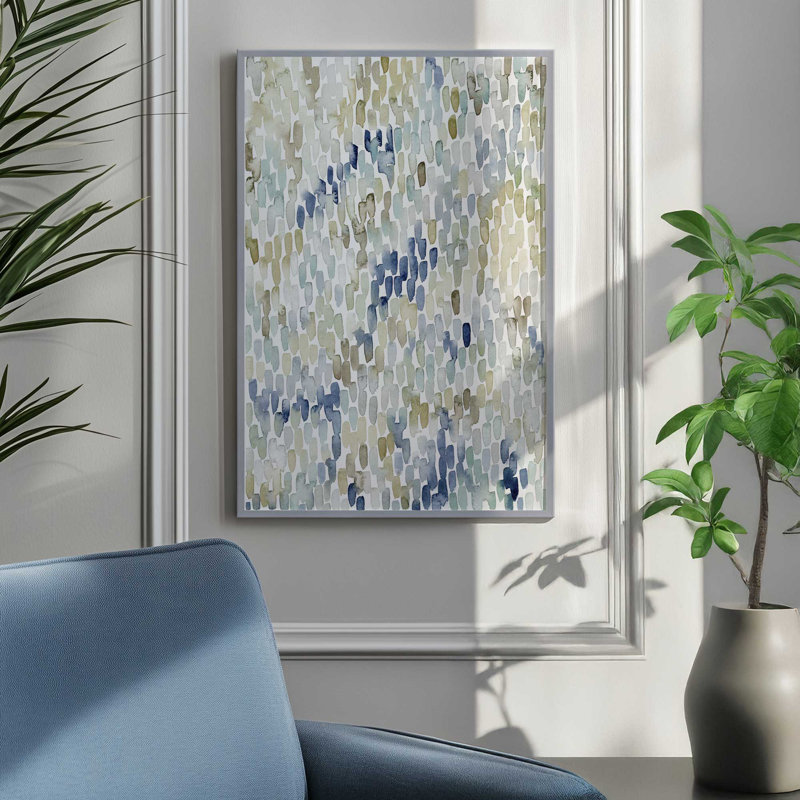 Fluid Abstracts in Earthy Blues I Print in a Frame, H 21,25 po x l 17,25 po, Cadre de coin ouvert en or brossé