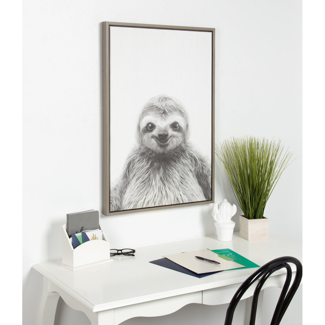 Melita Animal Print Sloth Portrait' Framed Photographic Print on Wrapped Canvas Ebern Designs 