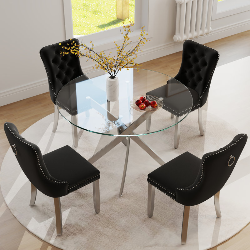 Ensemble de salle à manger Keyari, Noir, Argent, H 29,5 po x L 36 po x l 36 po