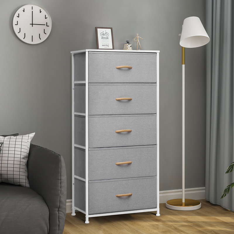 Commode pour femme à 5 tiroirs de 23,2 po Pinnix, gris clair, Gris pale