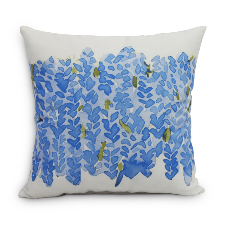 Light Blue Floral Square Outdoor Throw Pillow