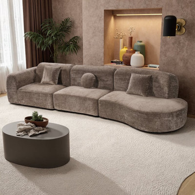 140" Modern Curved Sectional Sofa | 3-Piece Right-Hand Facing Chaise Lounge with High-Density Compressed Sponge | Fully Assembled Cloud-Like Sectional for Living Room or Lounge