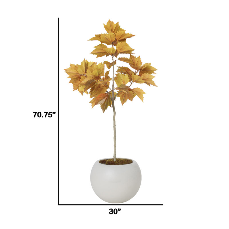 Arbre à fleurs 70,75 po en forme d'érable artificiel dans un bocal à poissons blanc parfait pour une utilisation intérieure et extérieure