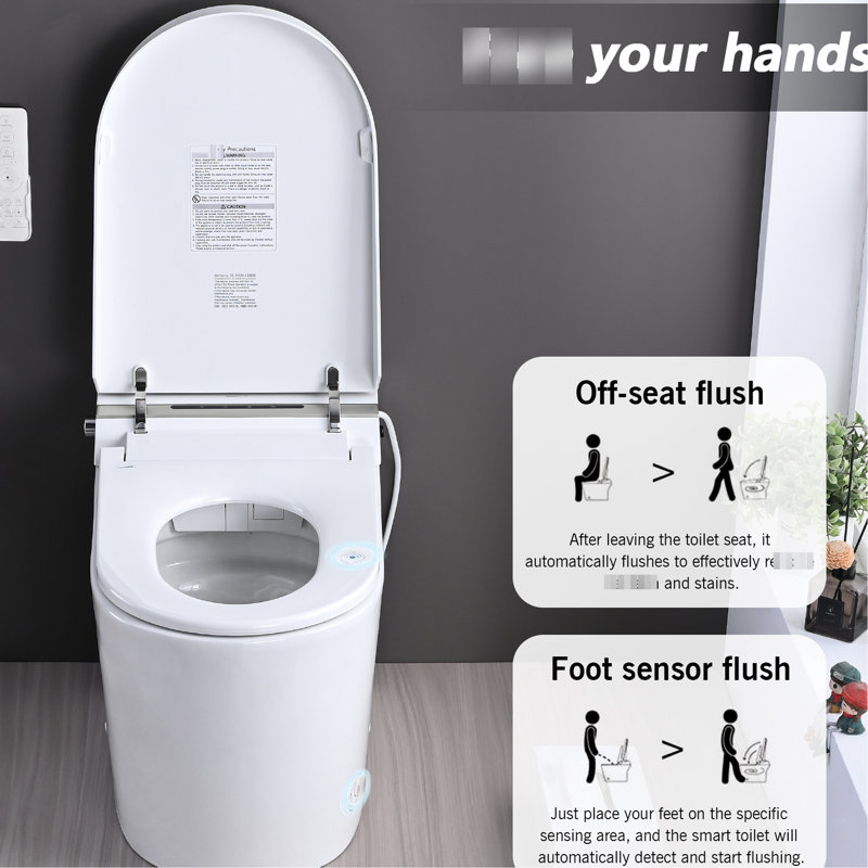 Foot Sensor Smart Toilet Bidet , Heated Seat, Night , Self-Cleaning Nozzle, Remote Control, Led Display With Sensor,