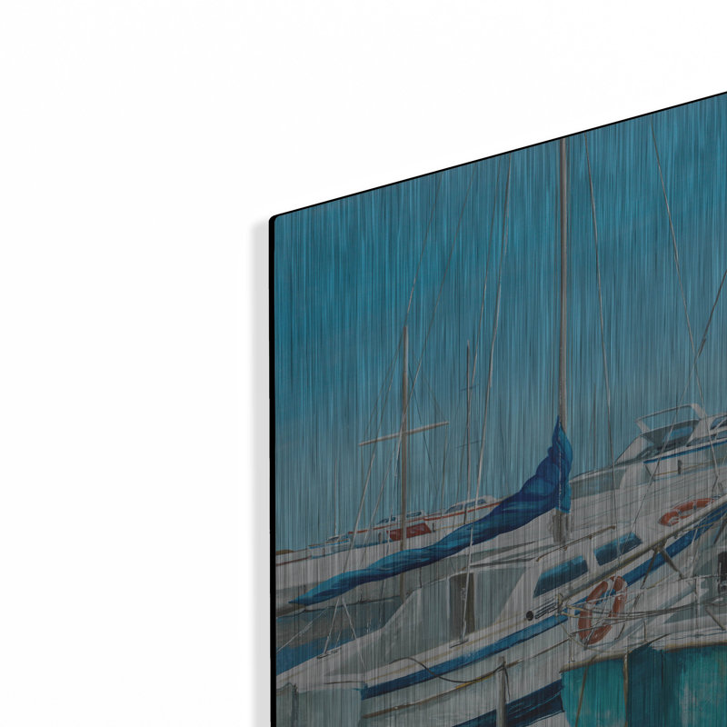 Art mural en métal Breakwater Bay «Anchored Bateaux On Pier» par Max Maxx, H 24 po x l 36 po
