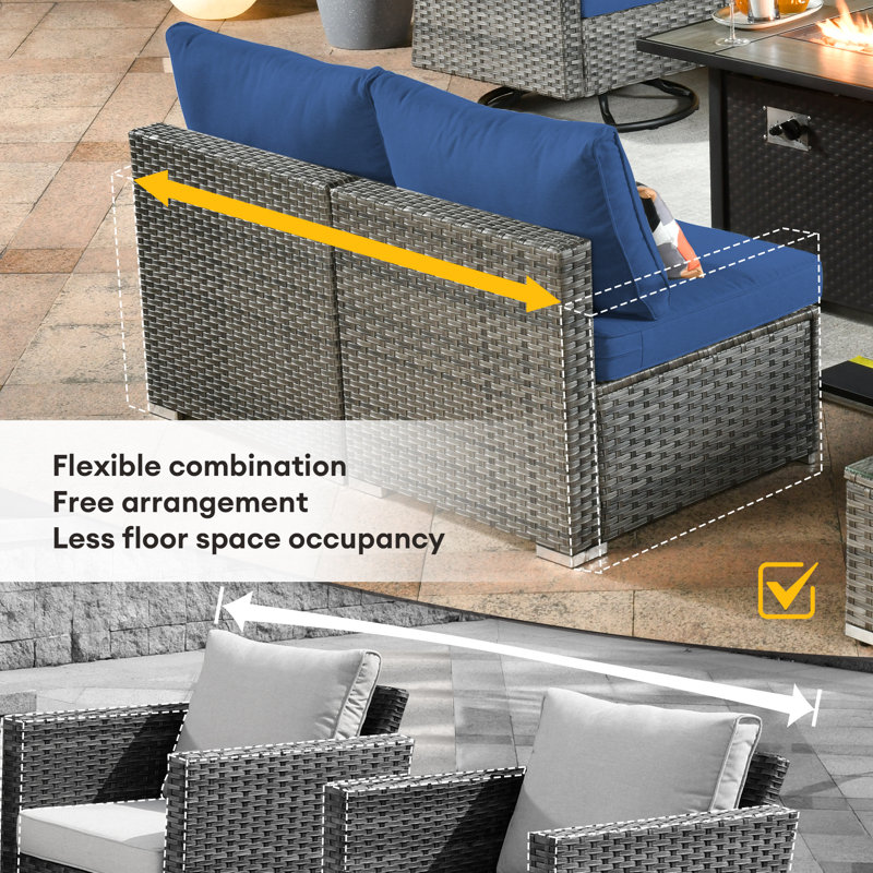 Paleosofos Wicker 4 - Person Modular Patio Conversation Set with Cushions, Navy Blue
